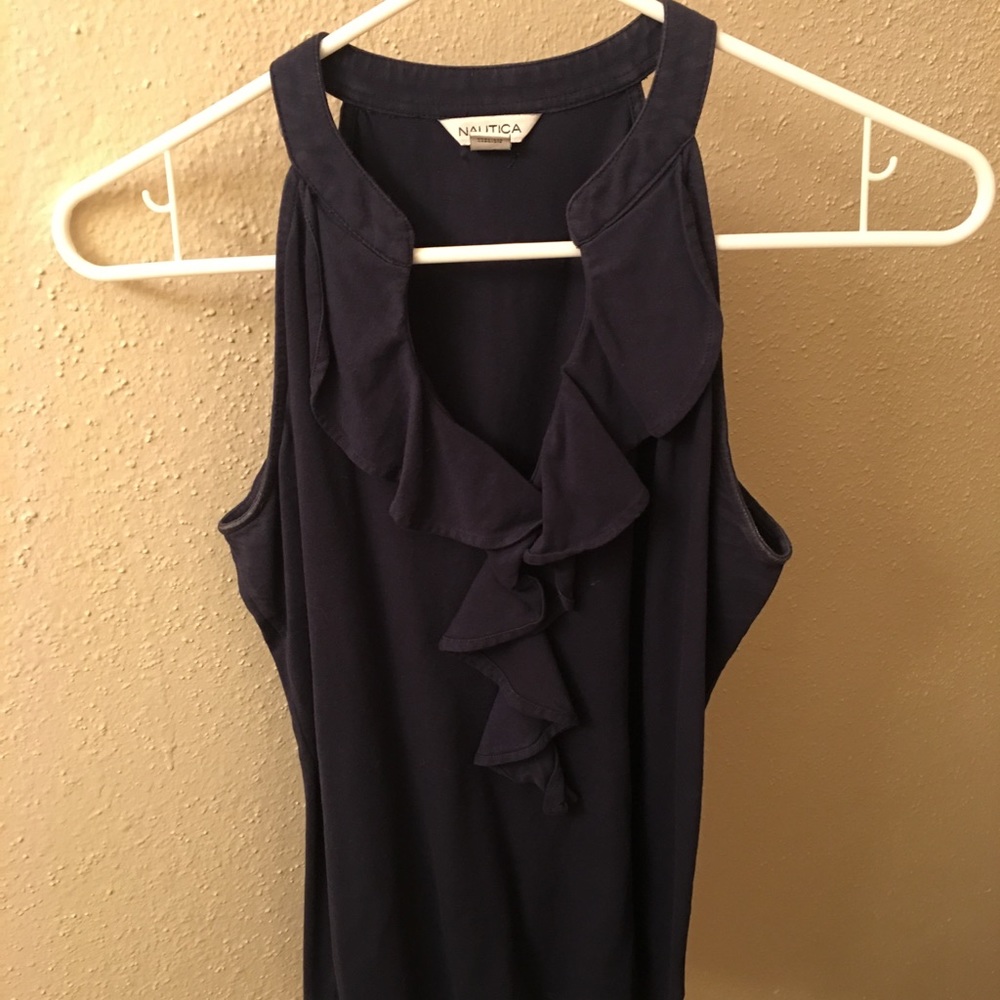 Dark blue ruffled shirt